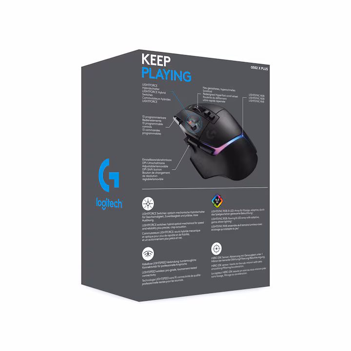 Mouse gaming Logitech Lightspeed G502 X Plus, Wireless, RGB, Negru — 8