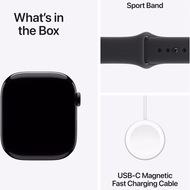 Apple Watch 11 GPS, Carcasa Jet Black Aluminium 46mm, Black Sport Band - M/L — 5