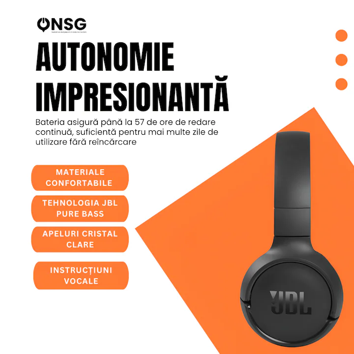 Casti Wireless JBL Tune 520BT, Casti Bluetooth Pure Bass, Sunet Clar, Conectivitate Bluetooth 5.3, Autonomie 57 Ore, Design Ergonomic, Pliabil, Negru — 4