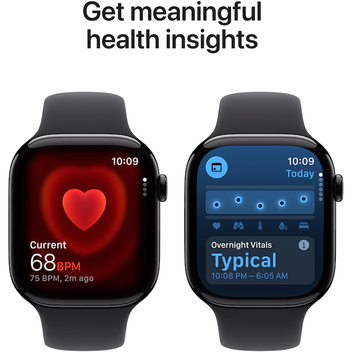 Apple Watch 11 GPS, Carcasa Jet Black Aluminium 46mm, Black Sport Band - M/L — 6