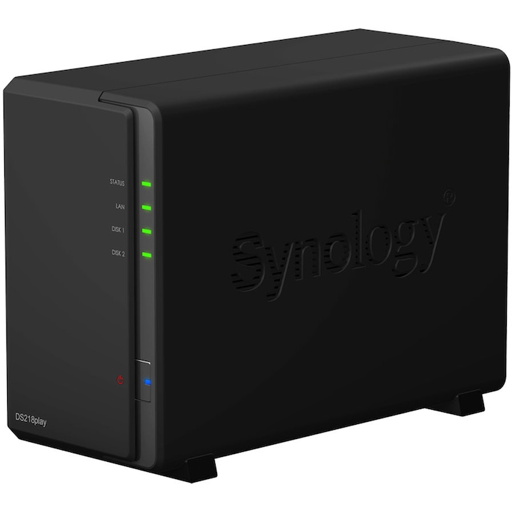 NAS Storage Synology DiskStation DS218play, Procesor Realtek RTD1296 64-bit Quad Core 1.4 GHz, 1 GB DDR4, 2-Bay, 1 x Gigabit LAN, 2 x USB 3.0 — 4