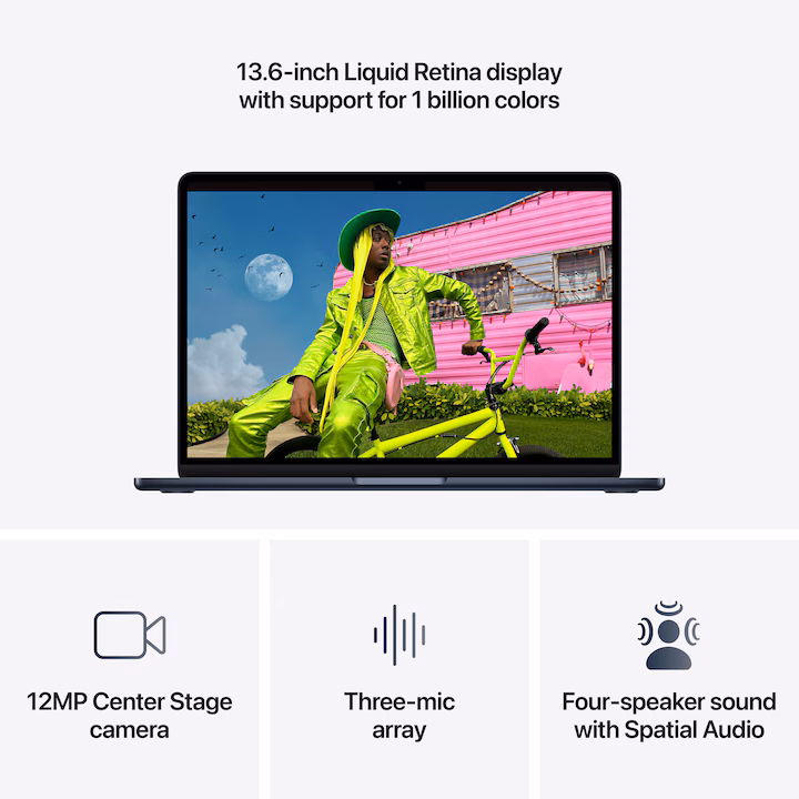 Laptop Apple MacBook Air 13" cu procesor Apple M5, 10 nuclee CPU, 10 nuclee GPU, 16 nuclee Neural Engine, 16GB RAM, 512GB SSD, Midnight, LAYOUT GERMANIA — 3