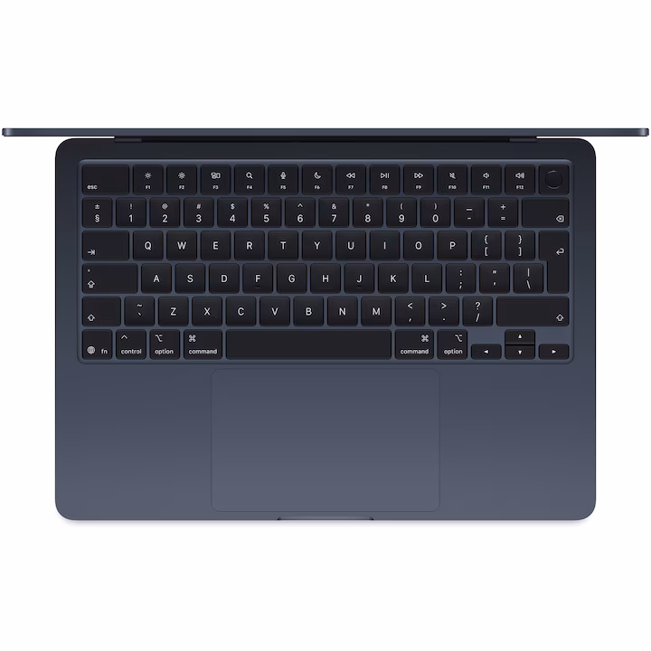 Laptop Apple MacBook Air 13" cu procesor Apple M5, 10 nuclee CPU, 10 nuclee GPU, 16 nuclee Neural Engine, 16GB RAM, 512GB SSD, Midnight, LAYOUT GERMANIA — 2