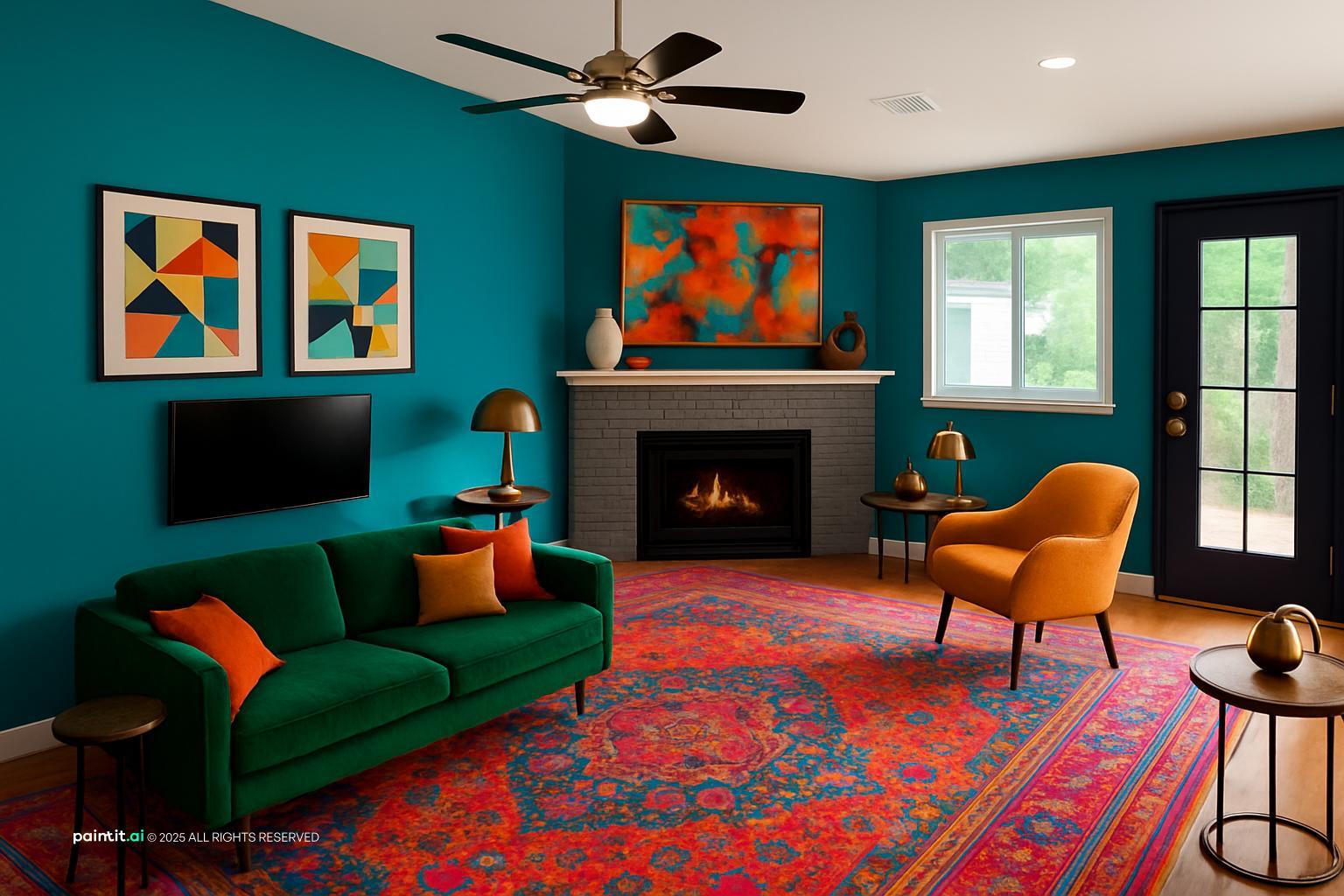 Yellow and Turquoise Living Room - Design Ideas | Paintit.ai - 30