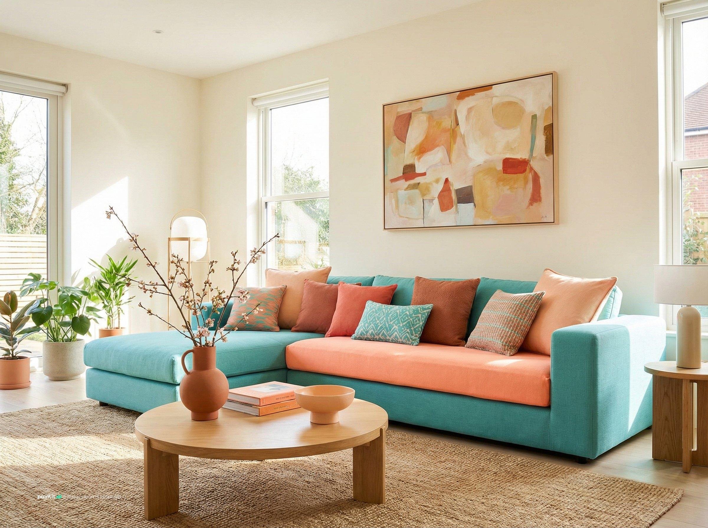 Orange and Blue Living Room - Vibrant Design Concepts | Paintit.ai - 11