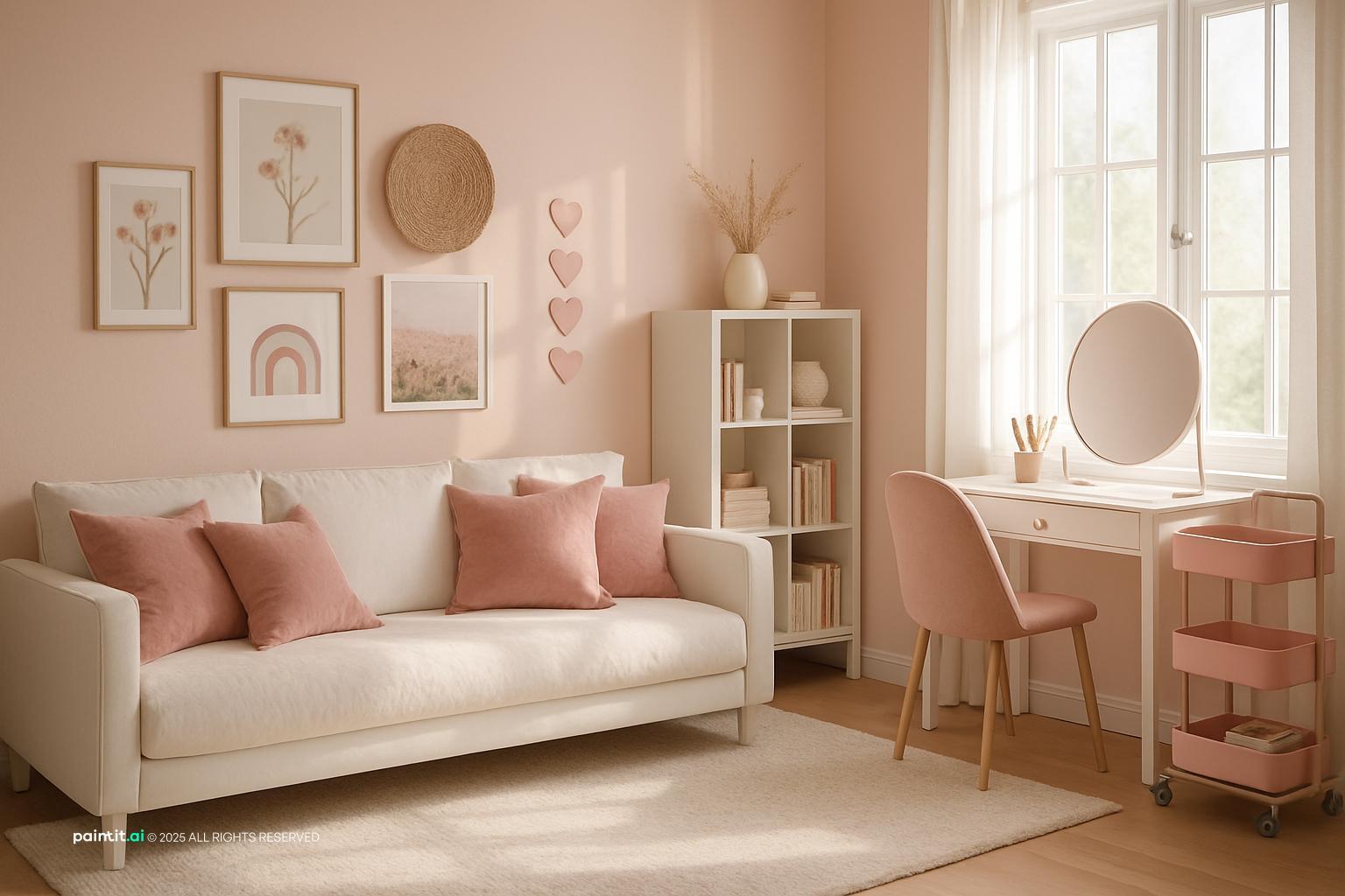 Light Pink Living Room - Design Inspiration | Paintit.ai - 9