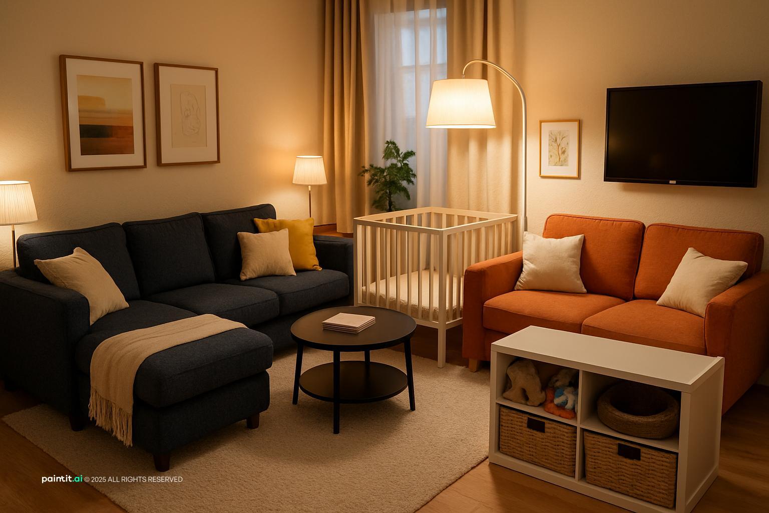 Orange and Blue Living Room - Vibrant Design Concepts | Paintit.ai - 2