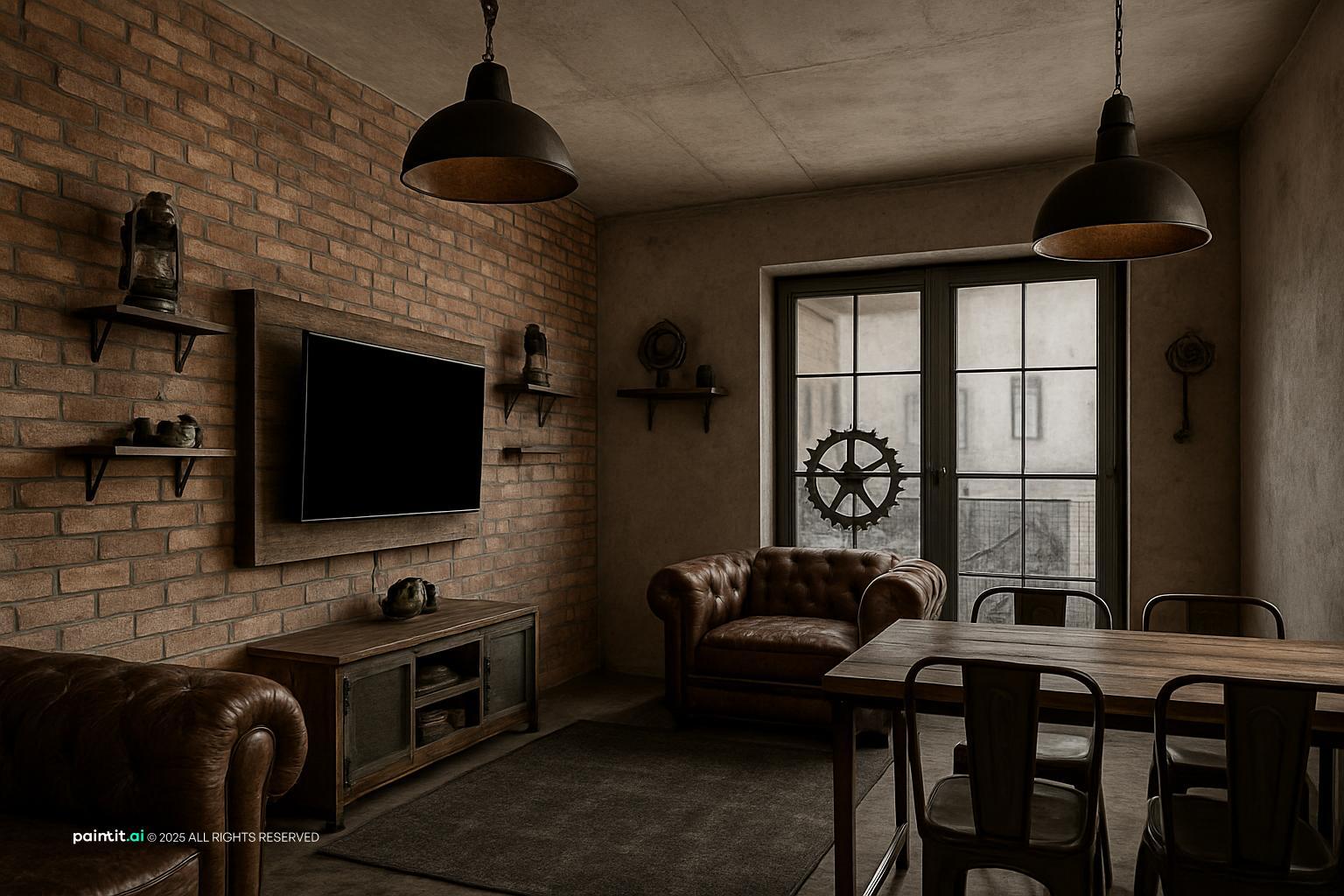 Vintage Industrial Living Room - Design Inspiration | Paintit.ai - 14