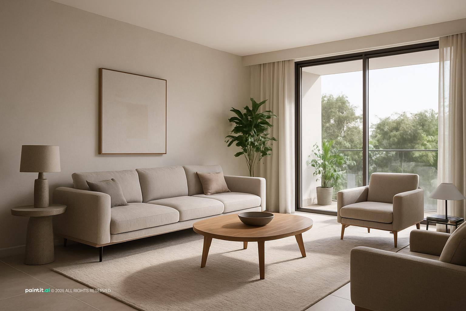 Neutral Living Room Ideas with Metal Accents and Clean-lined Furniture showing metal accents, clean-lined furniture, plants and greenery for Neutral Liv...