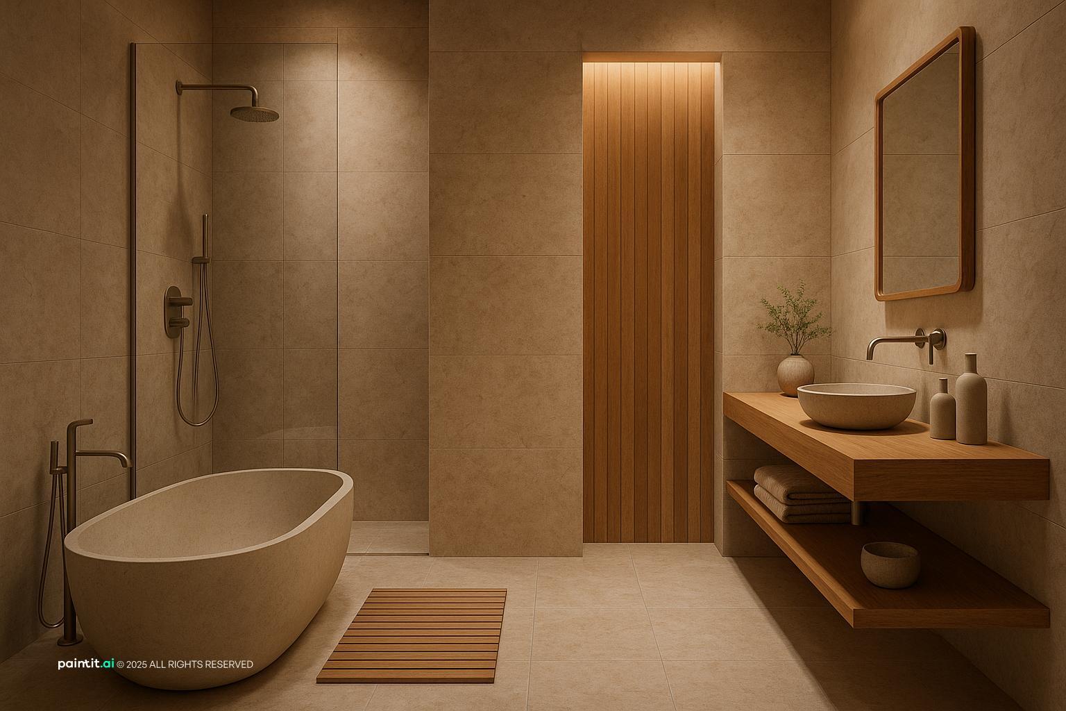 Japandi-Style Bathroom Design with Light Wood for Muji Style Interior Design