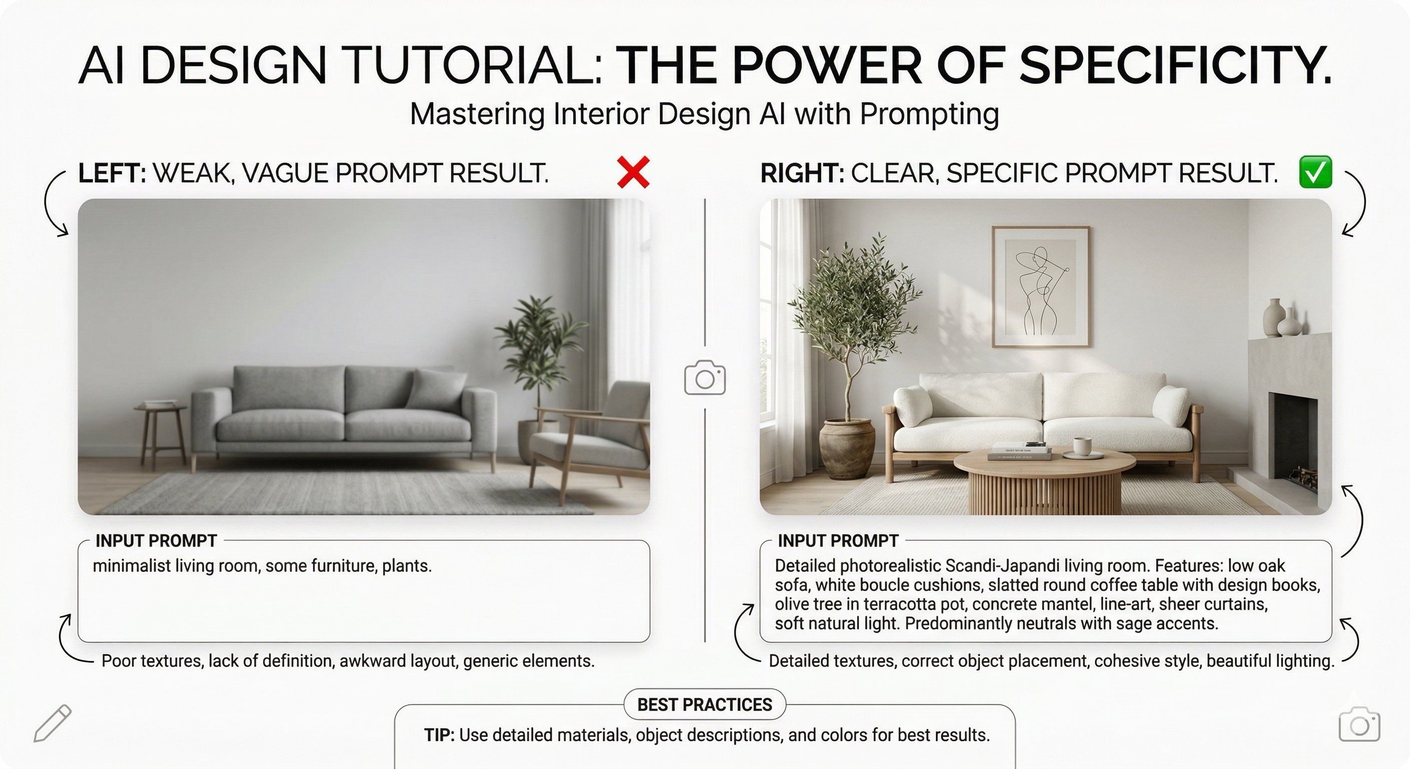 Comparison of weak result from a vague prompt and stronger result from a specific prompt