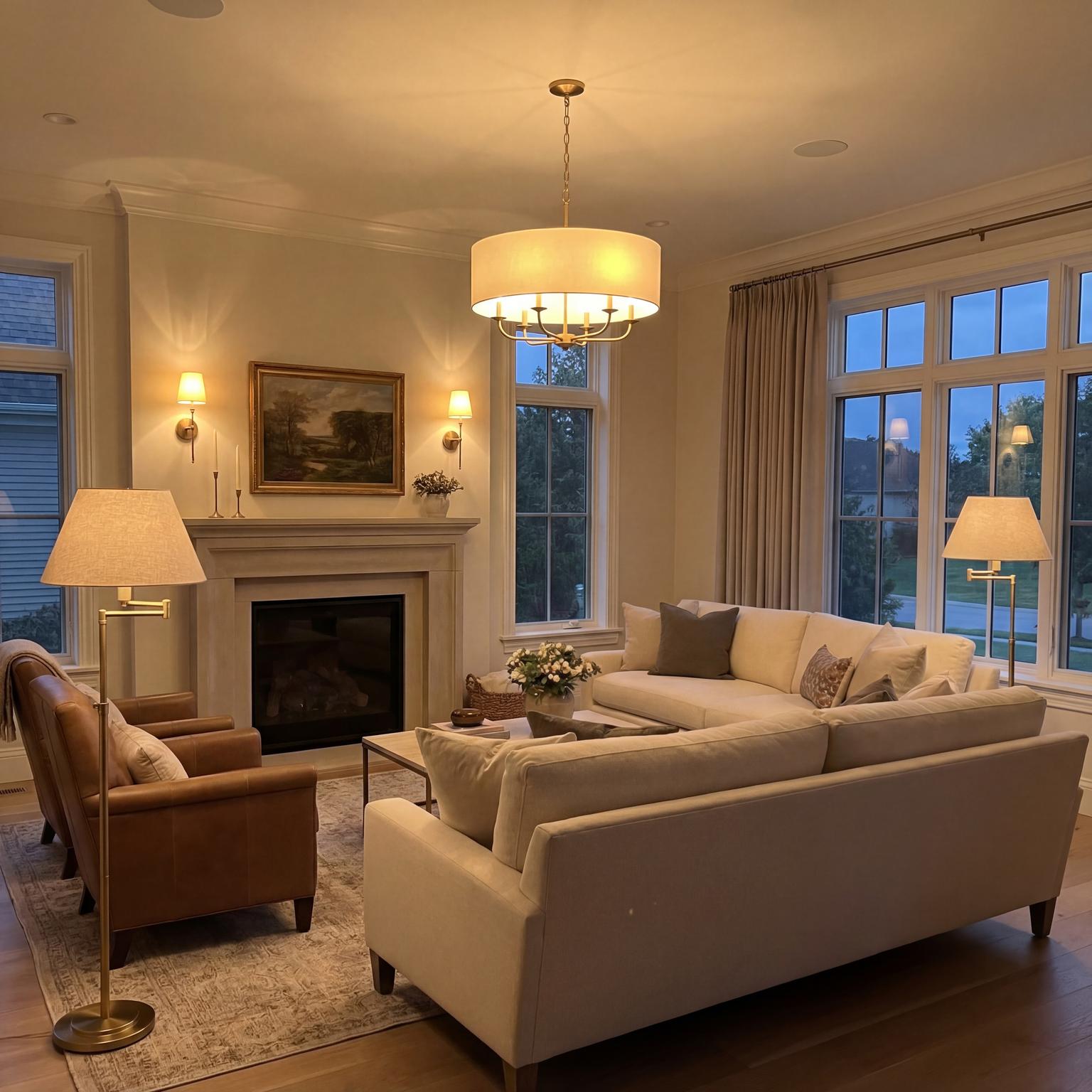 A cozy and classic living room design blending timeless comfort with practical elegance, ideal for a welcoming 1940s inspired home interior.