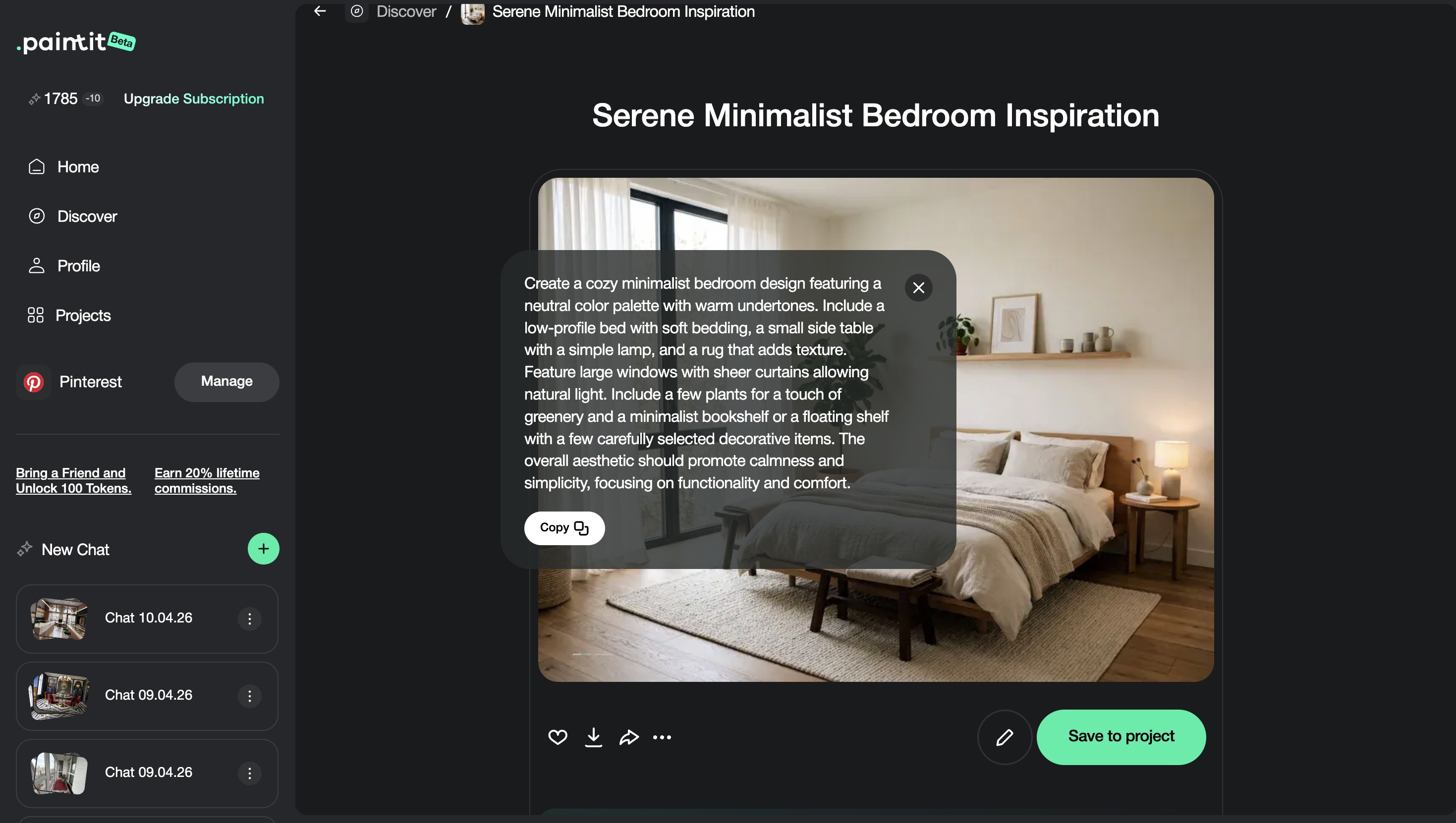 Prompt cards showing how to preserve layout and architecture while improving interior design in Paintit.ai