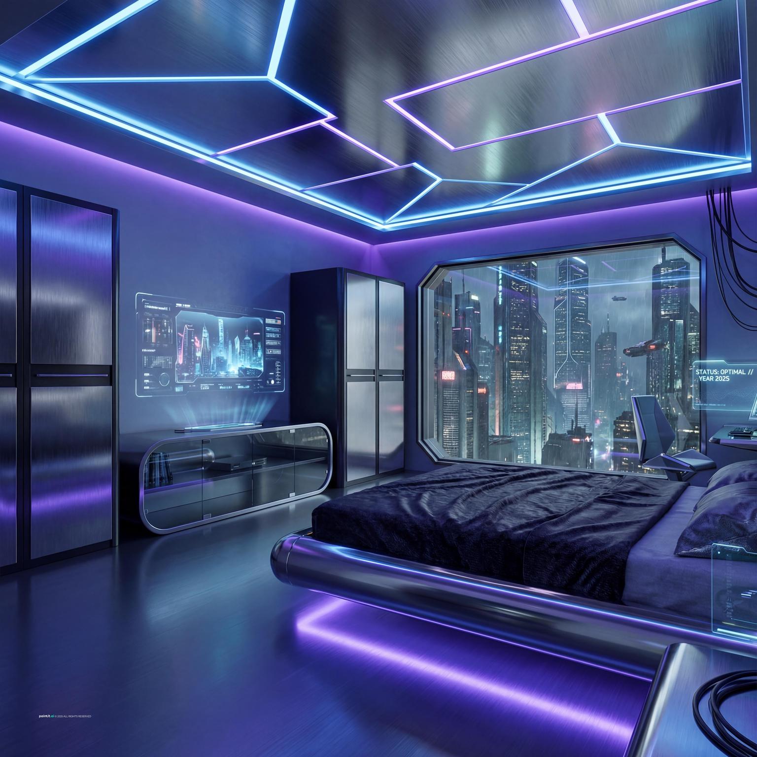 Futuristic Cyberpunk Bedroom with Tile Detail for Futuristic Style Interior Design