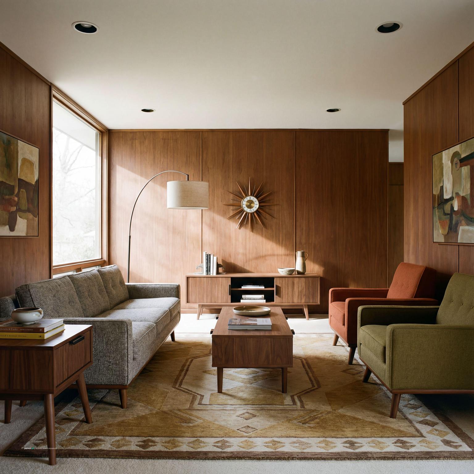 Staging a Mid-Century Modern living room: iconic furniture, warm wood tones, and a welcoming, stylish aesthetic for potential buyers.
