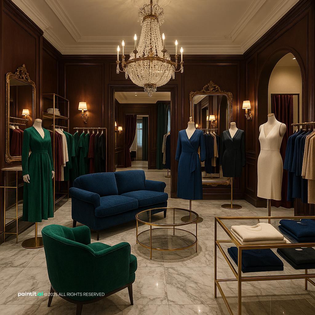 Boutique retail interior with display lighting