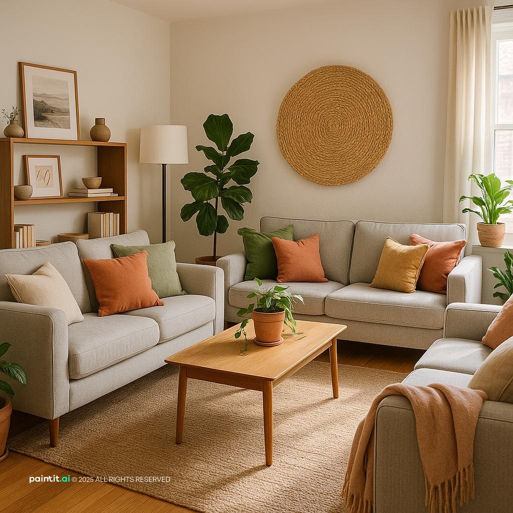 Cozy light yellow living room redesign ideas, creating a warm, inviting, and comfortable space for relaxation.
