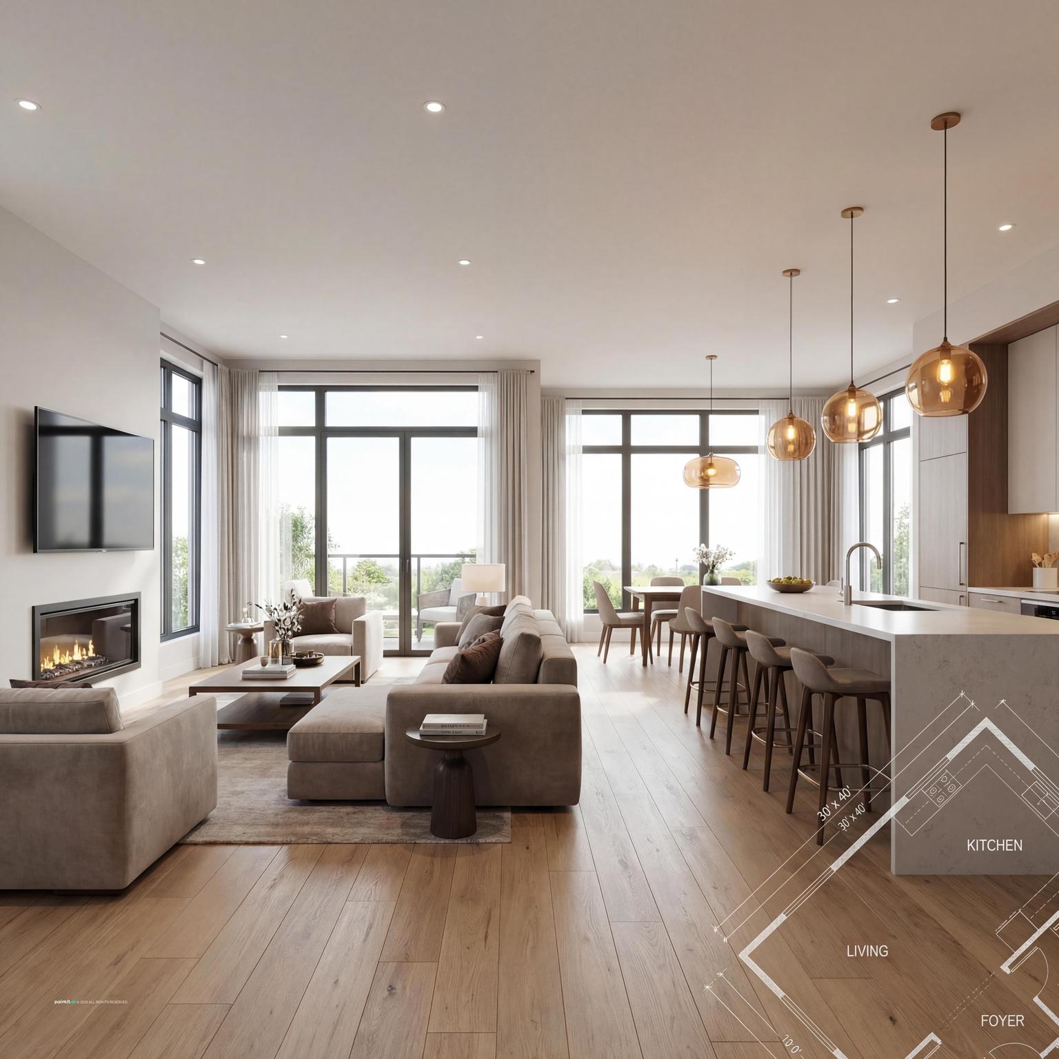 Stylish Duplex Living Room & Kitchen Design 1930s living room