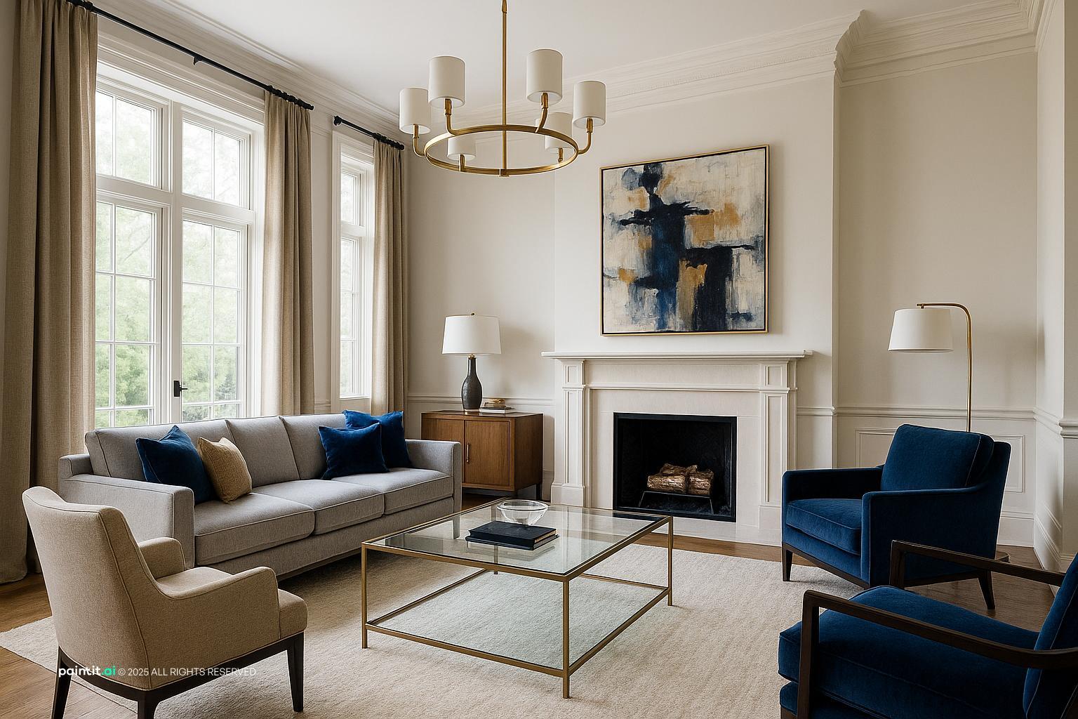Transitional Style Living Room Design showing fireplace focal point, soft textiles, metal accents for Small Living Room With Fireplace.