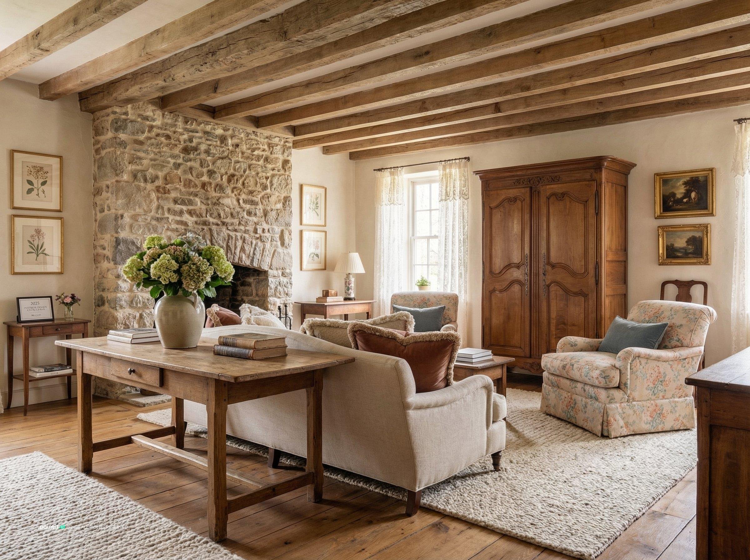 Napa Valley style interior with oak stone linen and warm wine country materials 2
