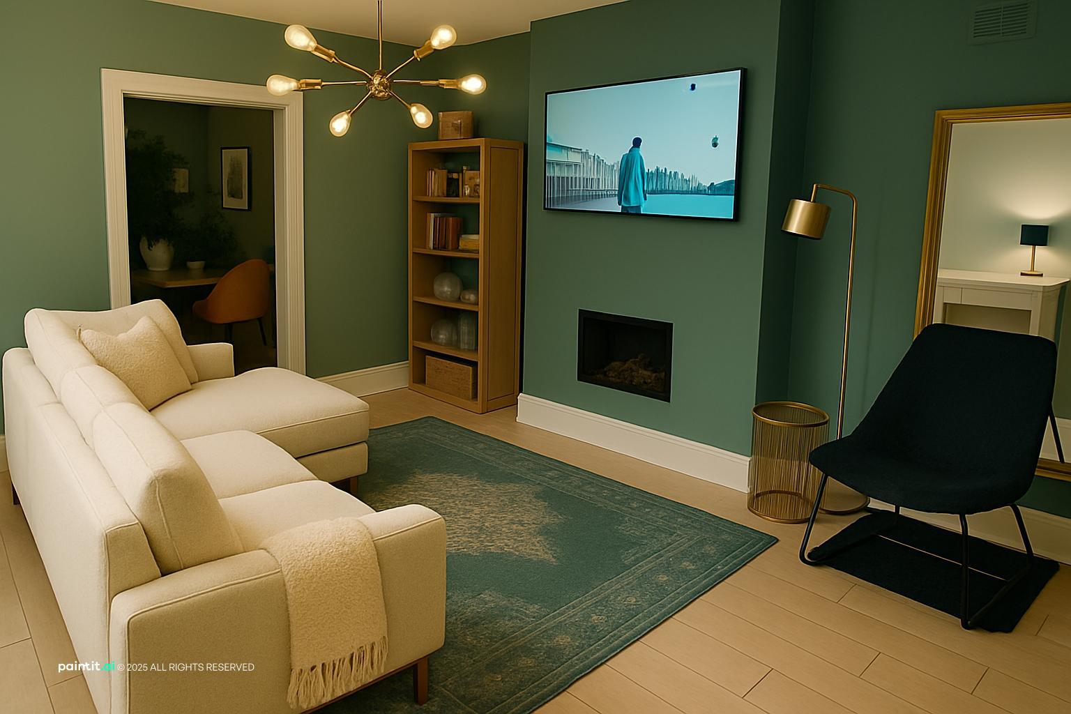White Living Room with Green Accents - Design Inspiration | Paintit.ai - 18