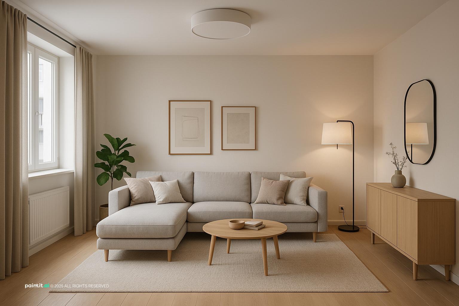 Modern Scandinavian Flat Interior Design white grey and blue living room