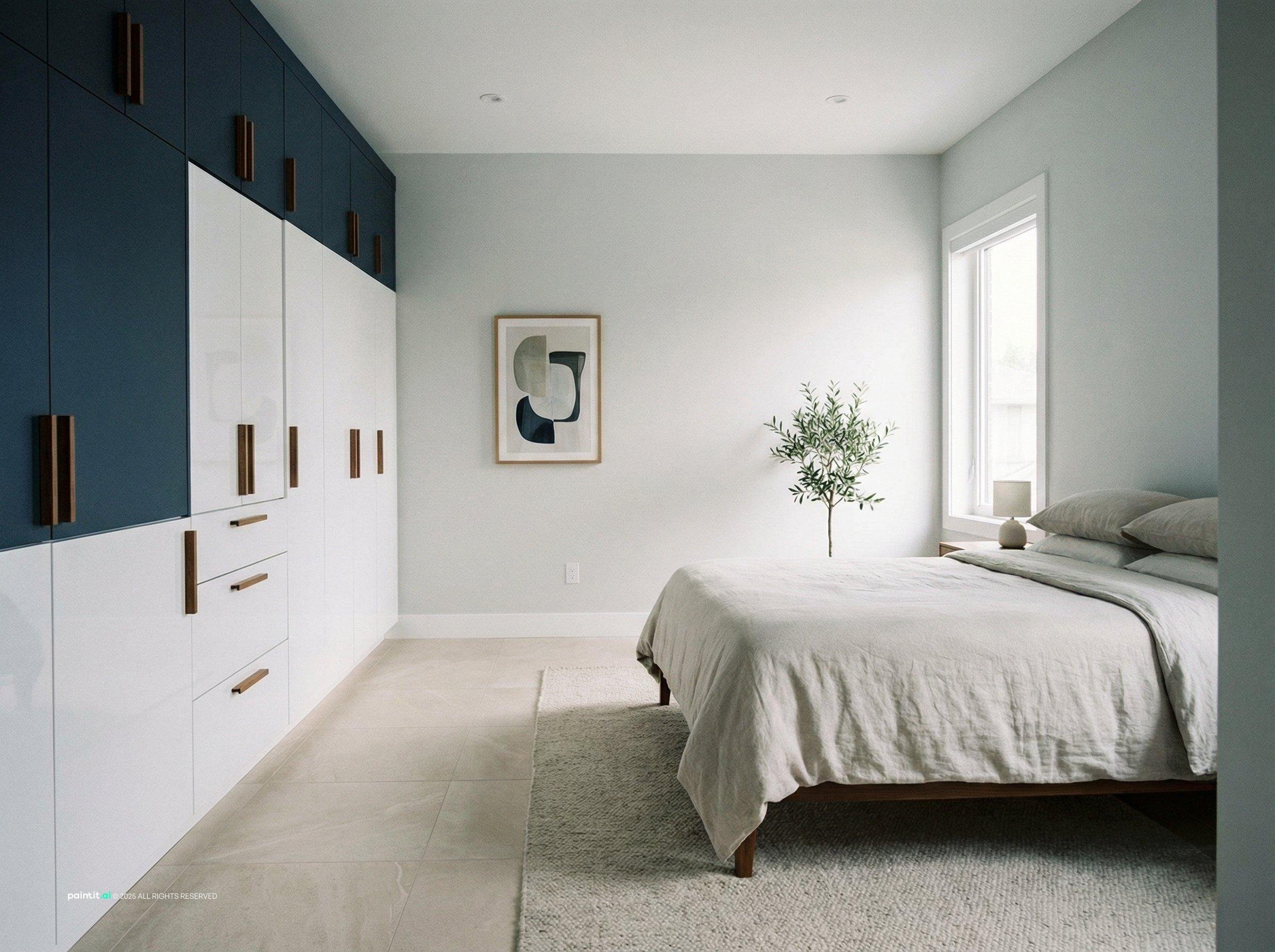 Upper-floor bedroom with built-in wardrobe storage