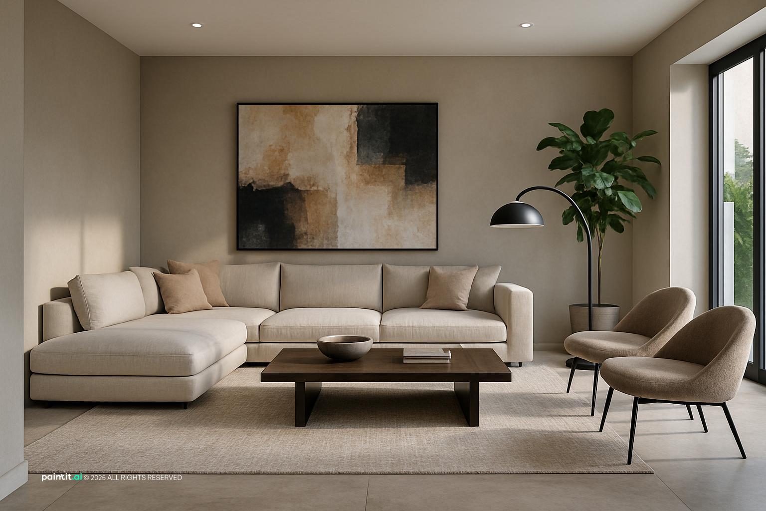 Living Room with Ceiling Lights and Floor Lamp Glow Setup showing ceiling lights, floor lamp glow, plants and greenery for Living Room Lighting Ideas.