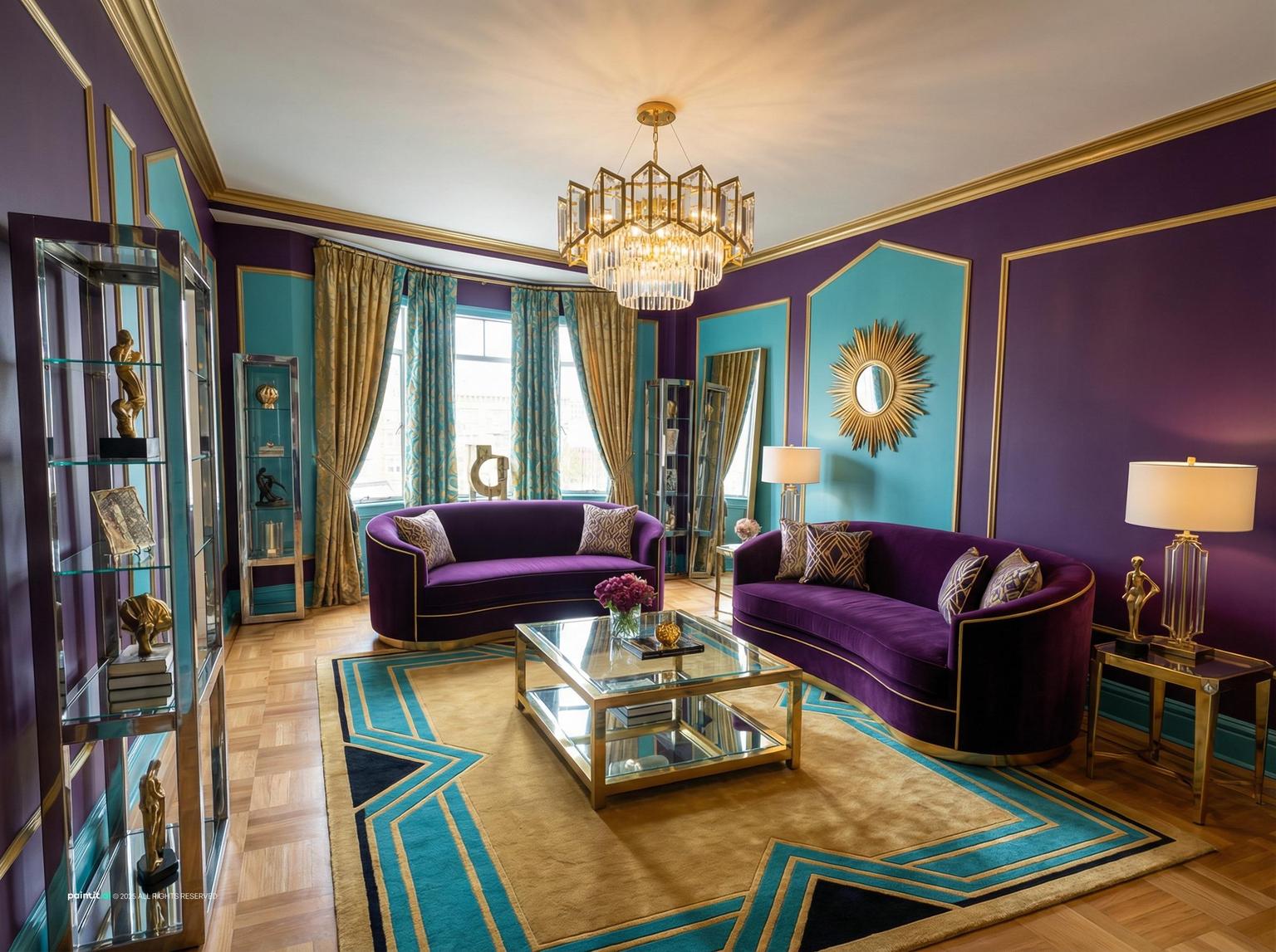 Yellow and Turquoise Living Room - Design Ideas | Paintit.ai - 7