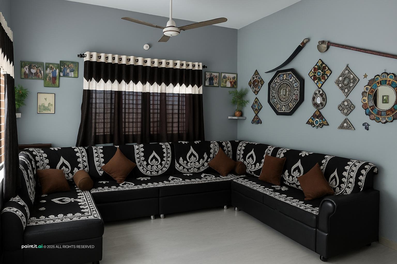 Worldly Gray Living Room: Sophisticated Interior Design | Paintit.ai - 12