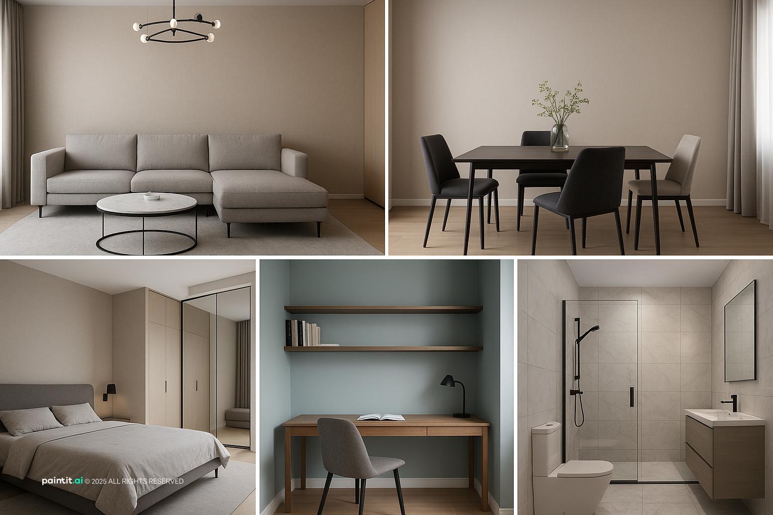 Sleek Contemporary Interior Design with beige and wood and a calm living room atmosphere.