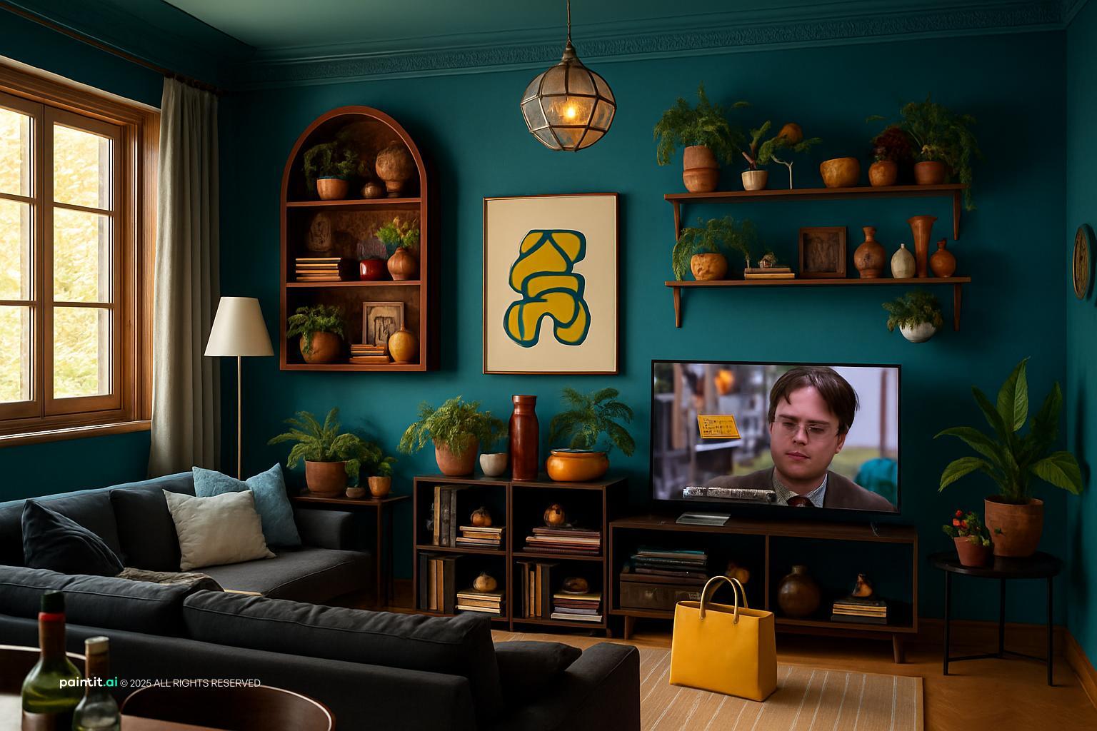 Yellow and Turquoise Living Room - Design Ideas | Paintit.ai - 17