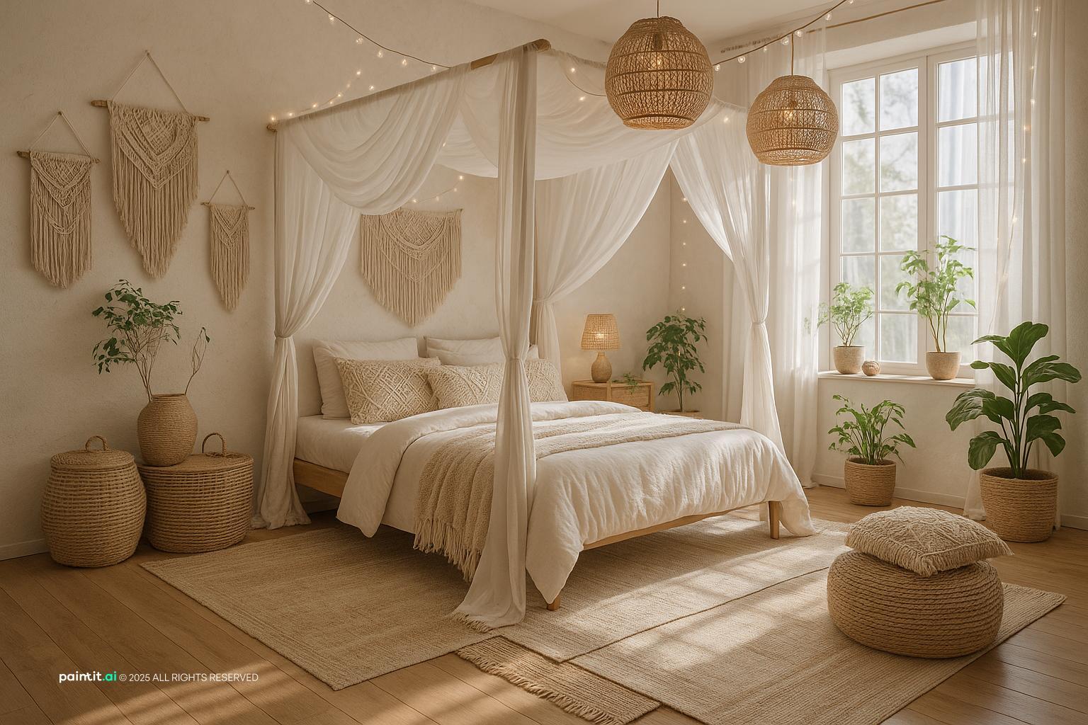 Stunning Boho-Chic Bedroom with Patterned Rugs for Bohemian Style Interior Design Characteristics