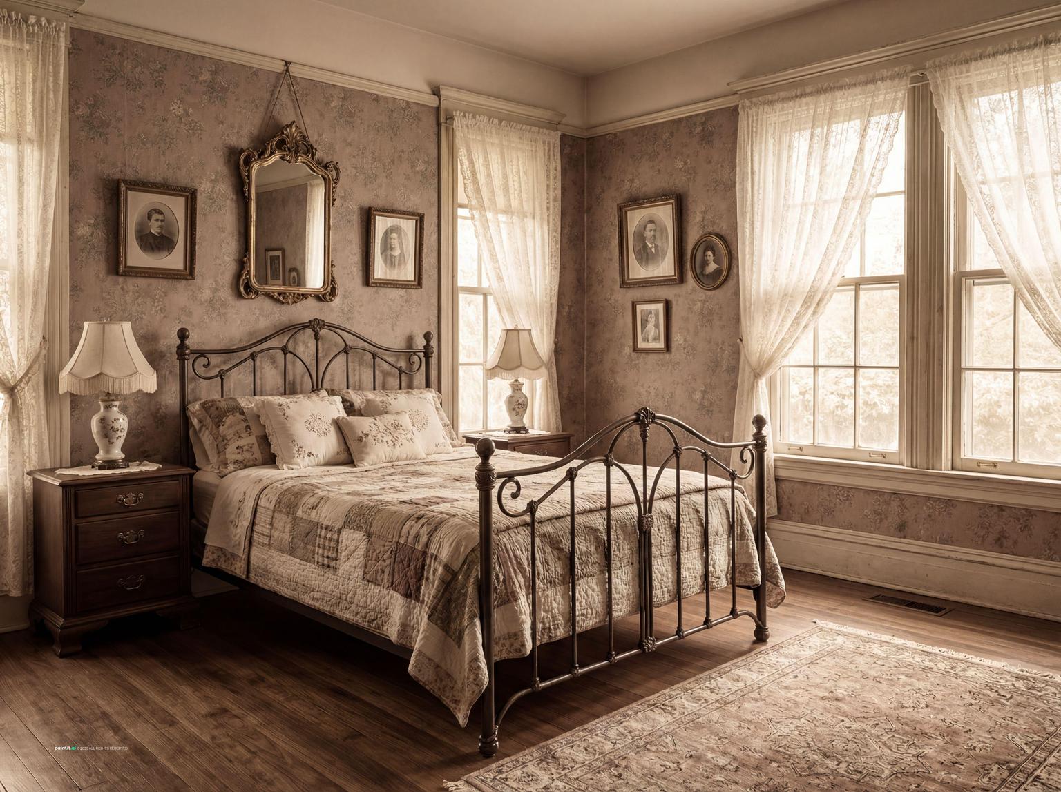 Elegant Vintage Bedroom with Patterned Detail