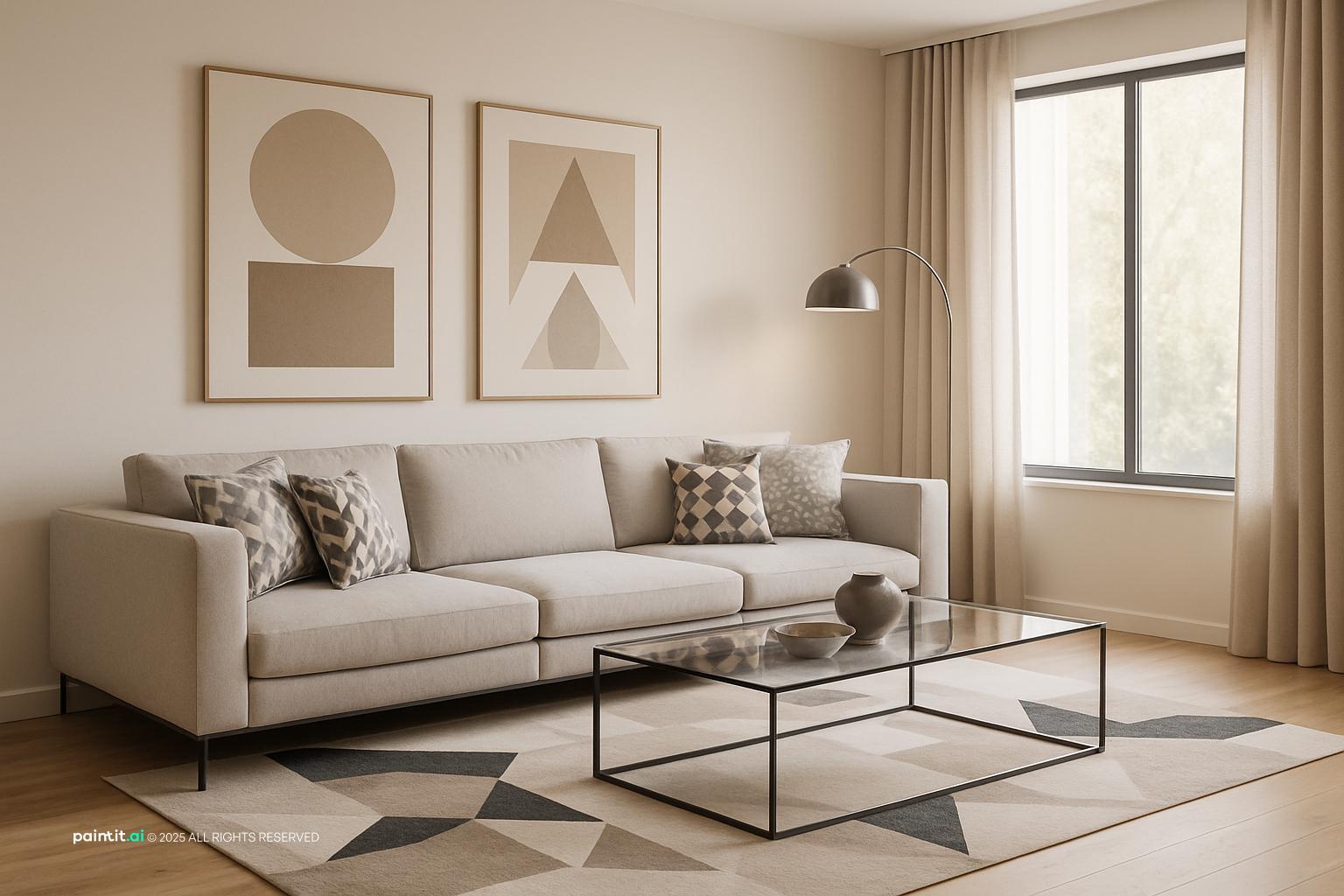 Memphis Group-inspired 80s living room decor with avant-garde furniture, asymmetrical shapes, and a riot of primary colors.