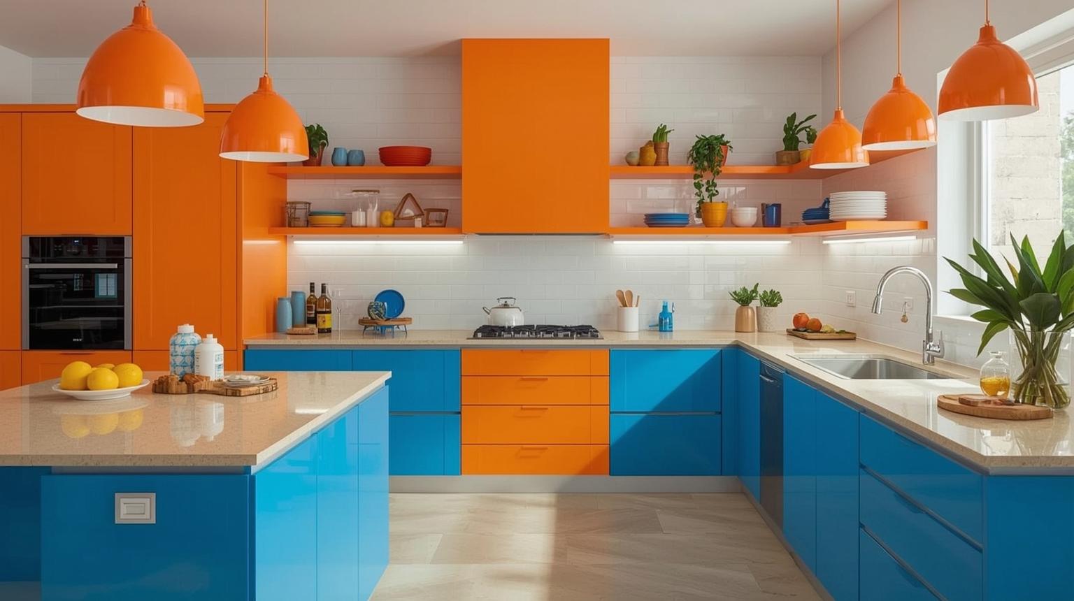 Orange and Blue Kitchen