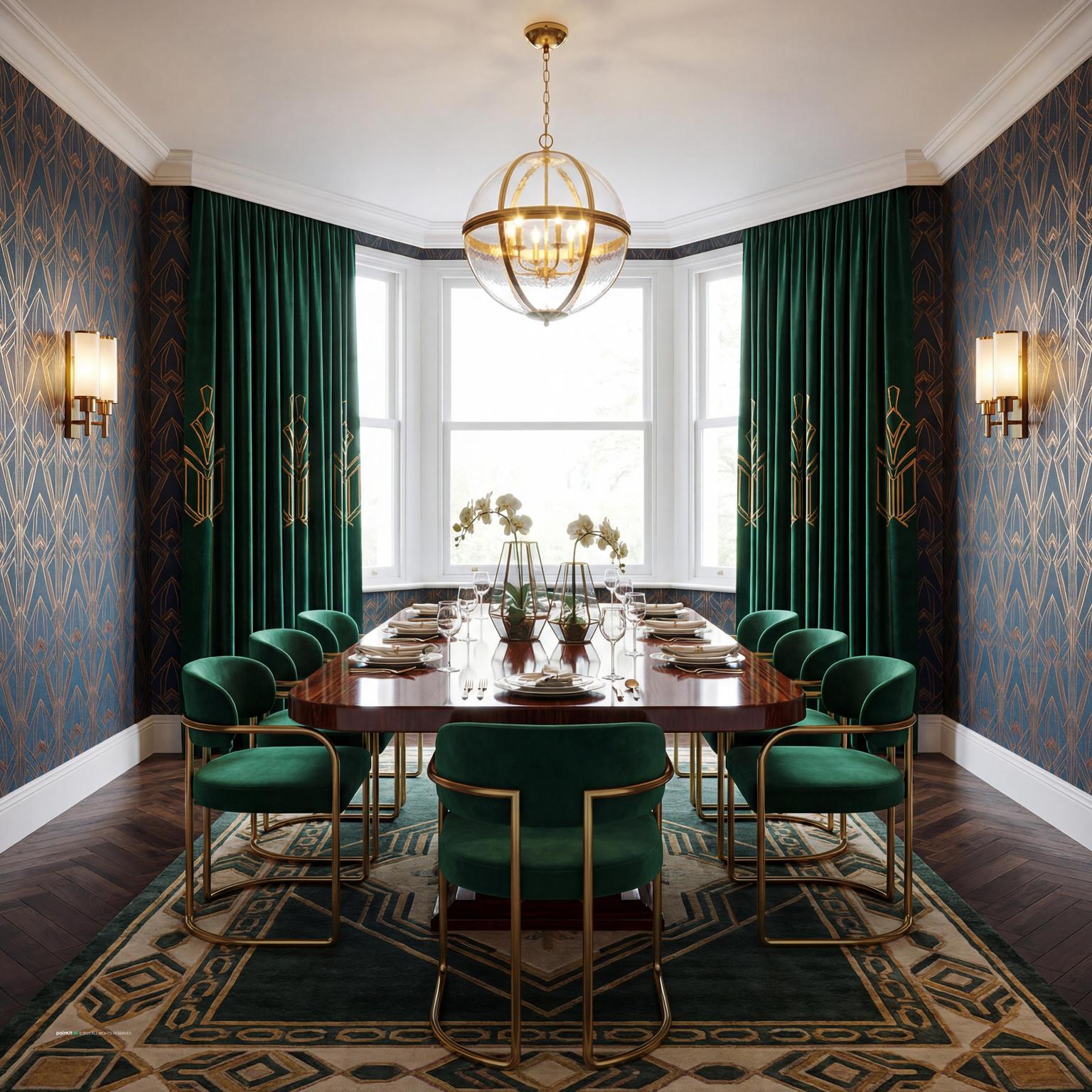 Elegant Art Deco Dining Room with Velvet Seating for 1920 Interior Design Style