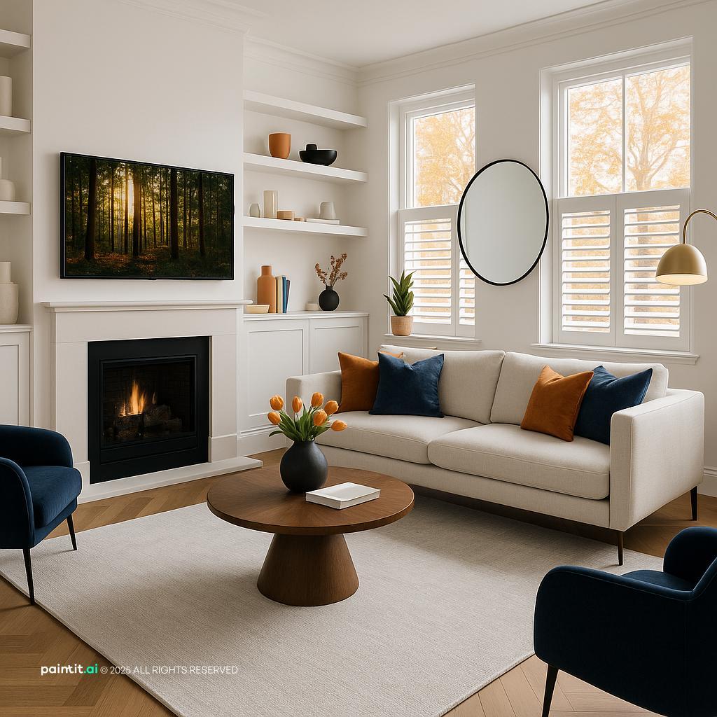 Orange and Blue Living Room - Vibrant Design Concepts | Paintit.ai - 4