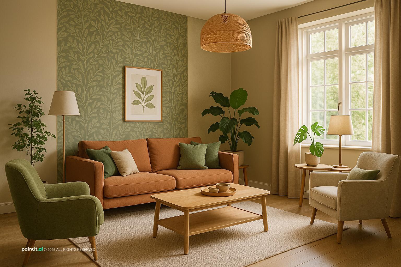Nature-Inspired Living Room Design with linen and beige and a calm living room atmosphere.
