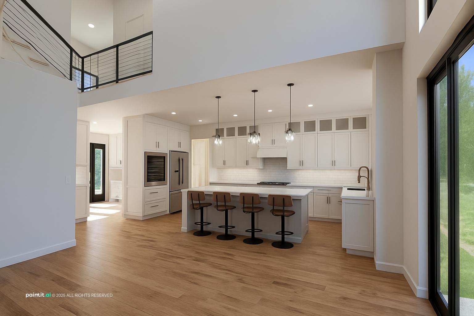 White Kitchen and Living Room: Elegant Interiors | Paintit.ai - 7