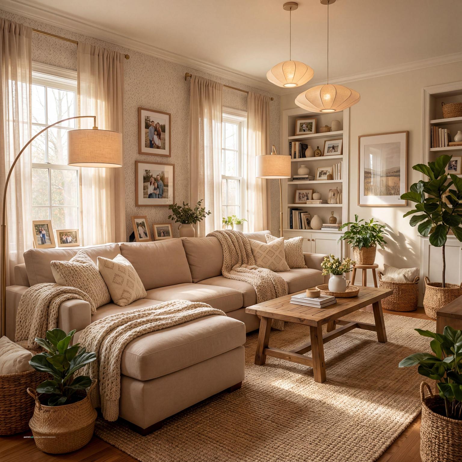 Staging a cozy family living room: comfortable seating, warm textures, and inviting decor designed for relaxed gatherings and everyday comfort.
