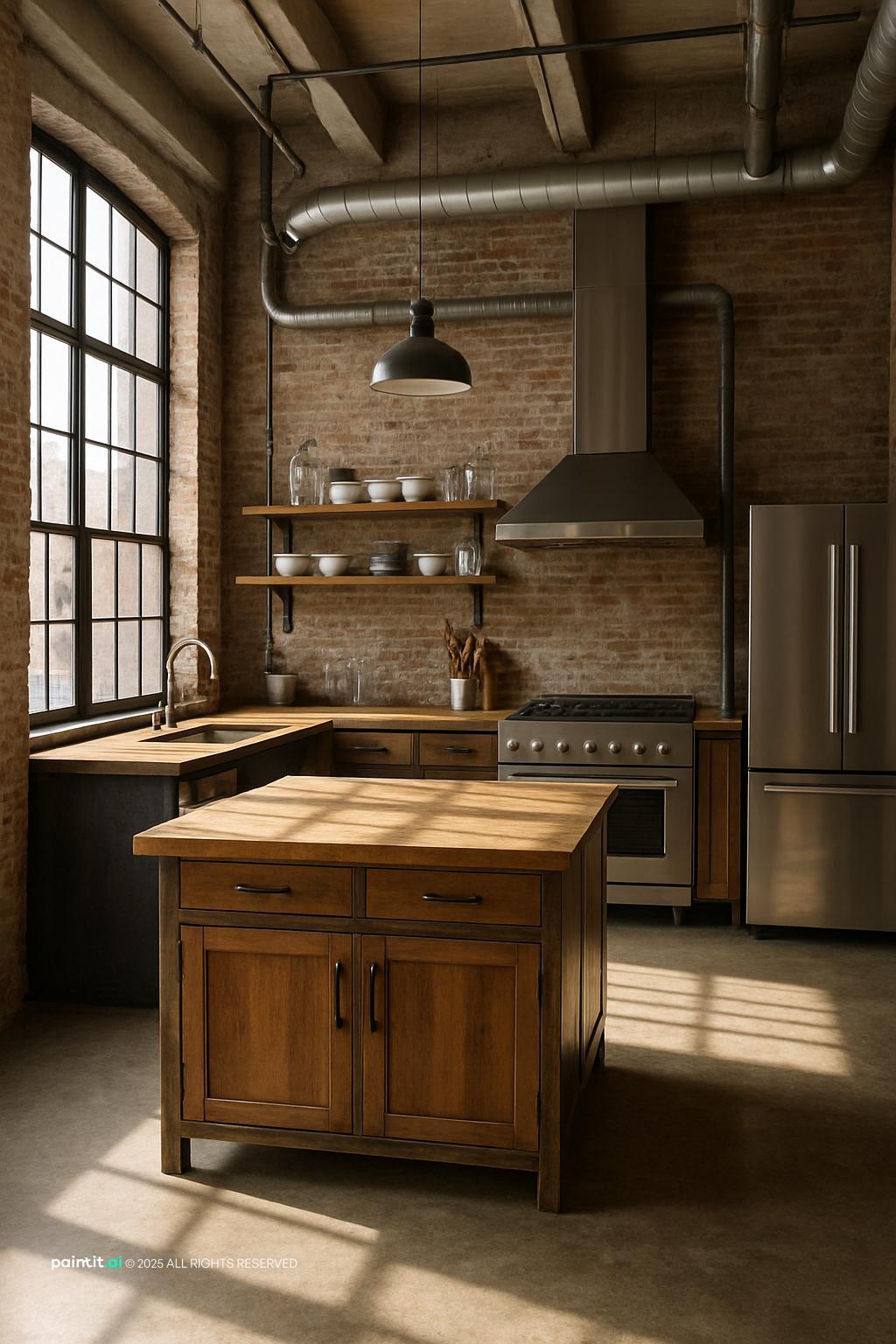Kitchen with Exposed Brick 3 for New York Loft Style Interior Design