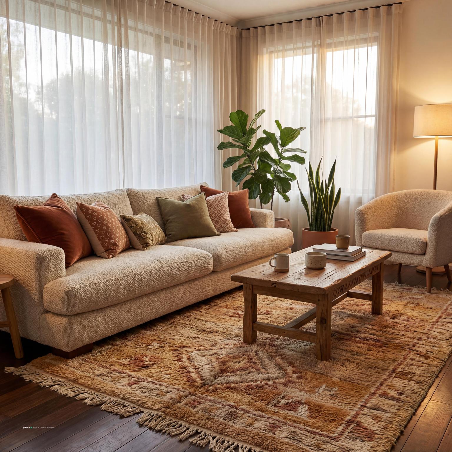 Textured cozy light pink living room design ideas, showcasing plush fabrics, soft rugs, and inviting, layered comfort.
