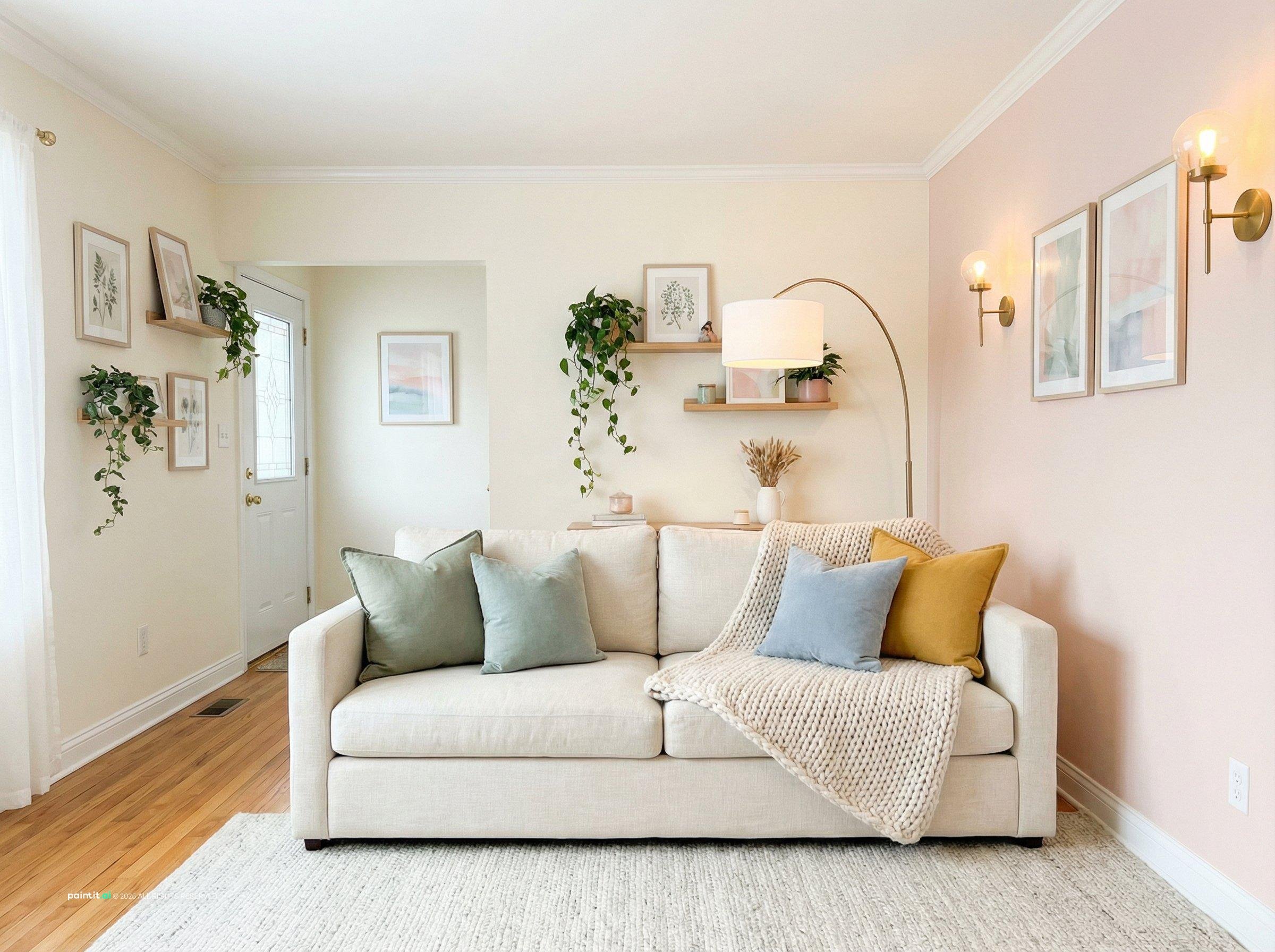 White Living Room with Green Accents - Design Inspiration | Paintit.ai - 12