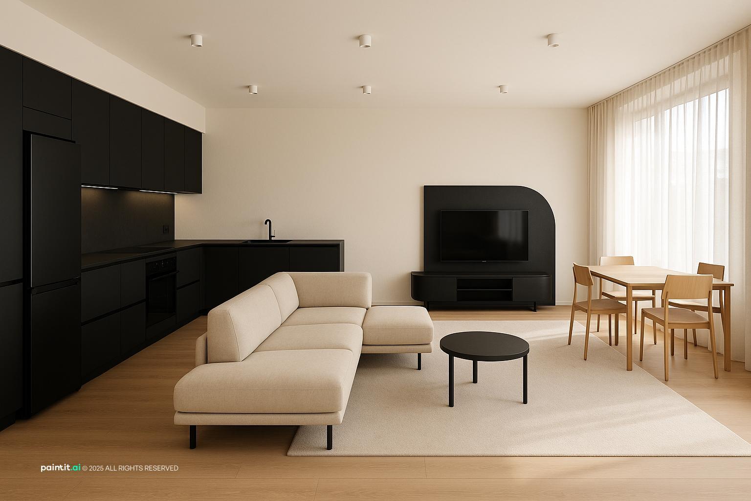 White Living Room With Black Trim - Elegant Interiors | Paintit.ai - 9