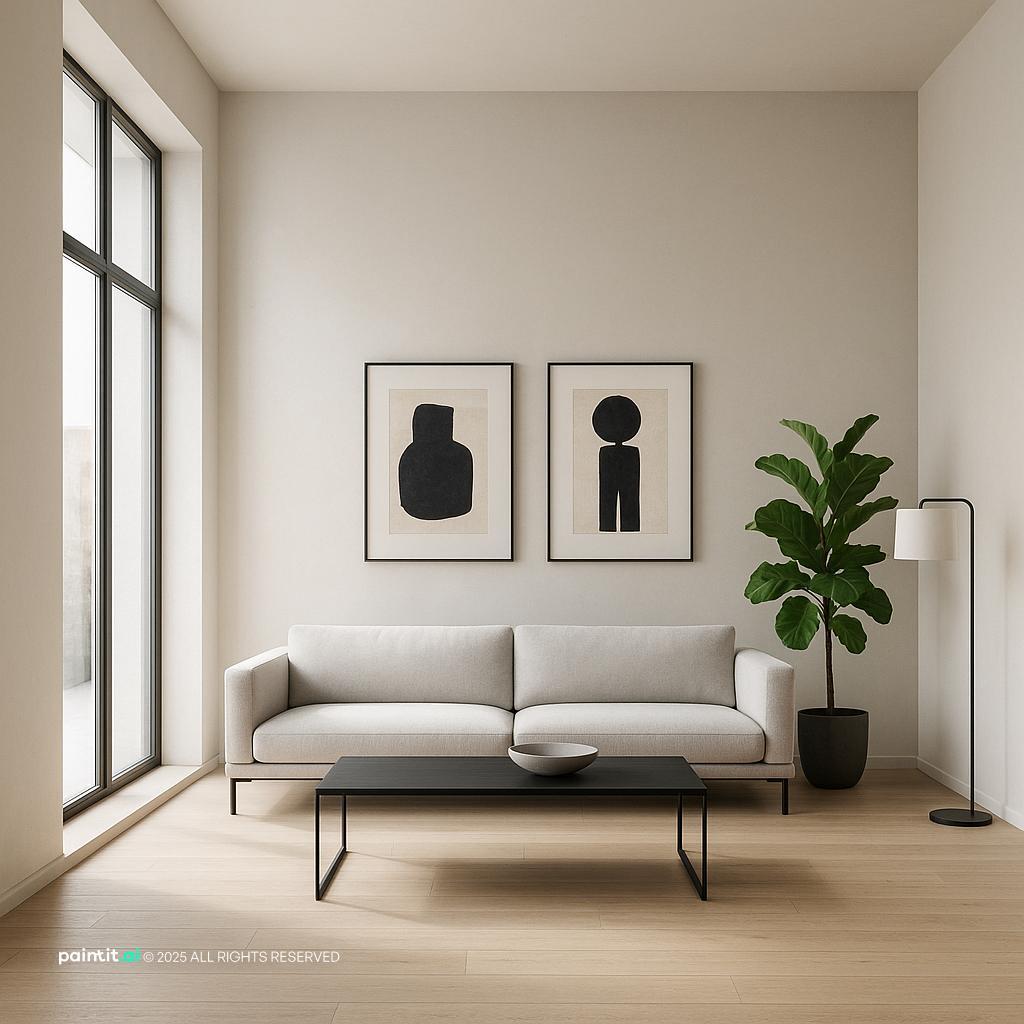 Stunning Minimalist Modern Living Room Design showing black contrast, layered neutrals, dark contrast for Black Living Room Ideas.
