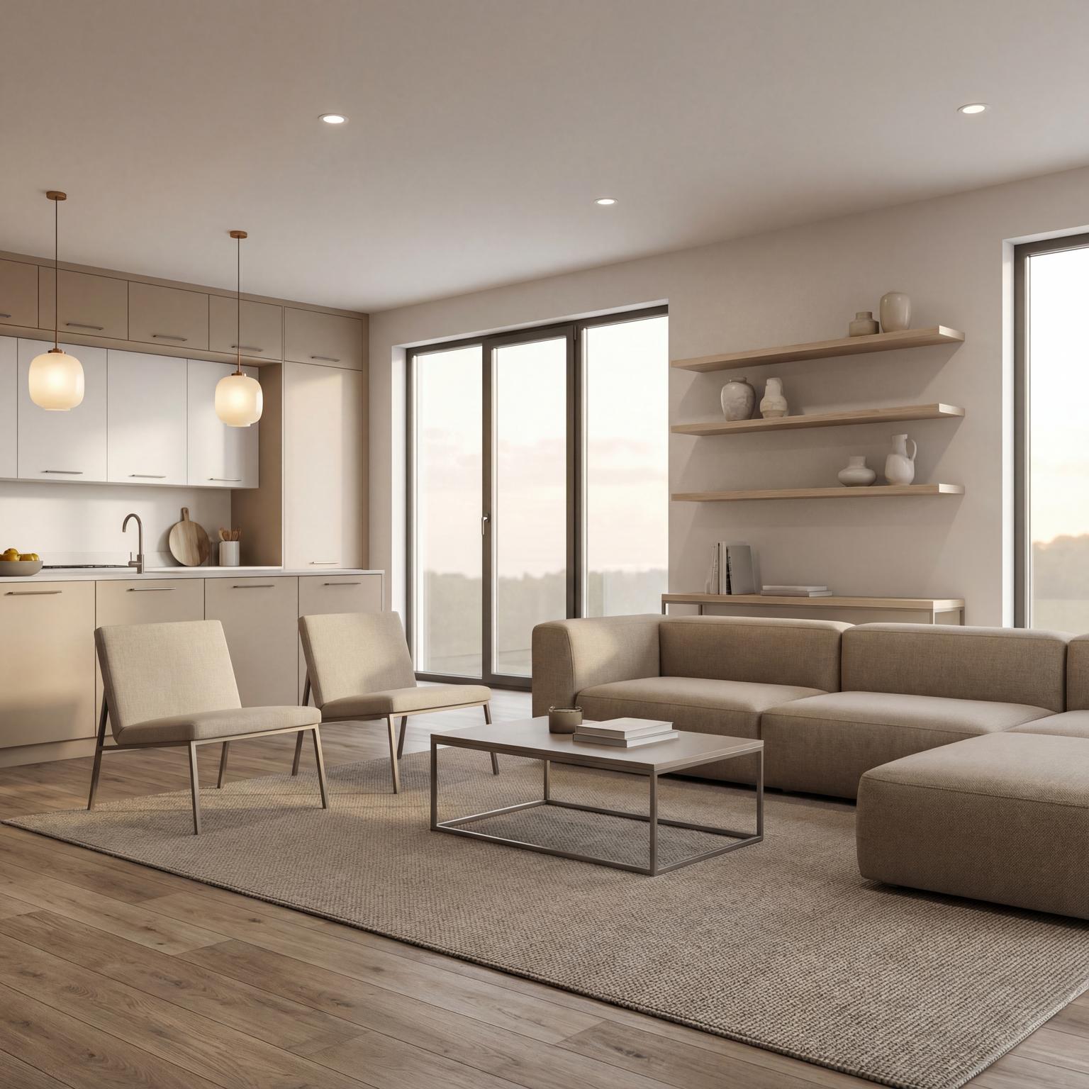 Staging a stylish open-concept living room: seamless flow, modern furnishings, and bright natural light to maximize space and appeal.