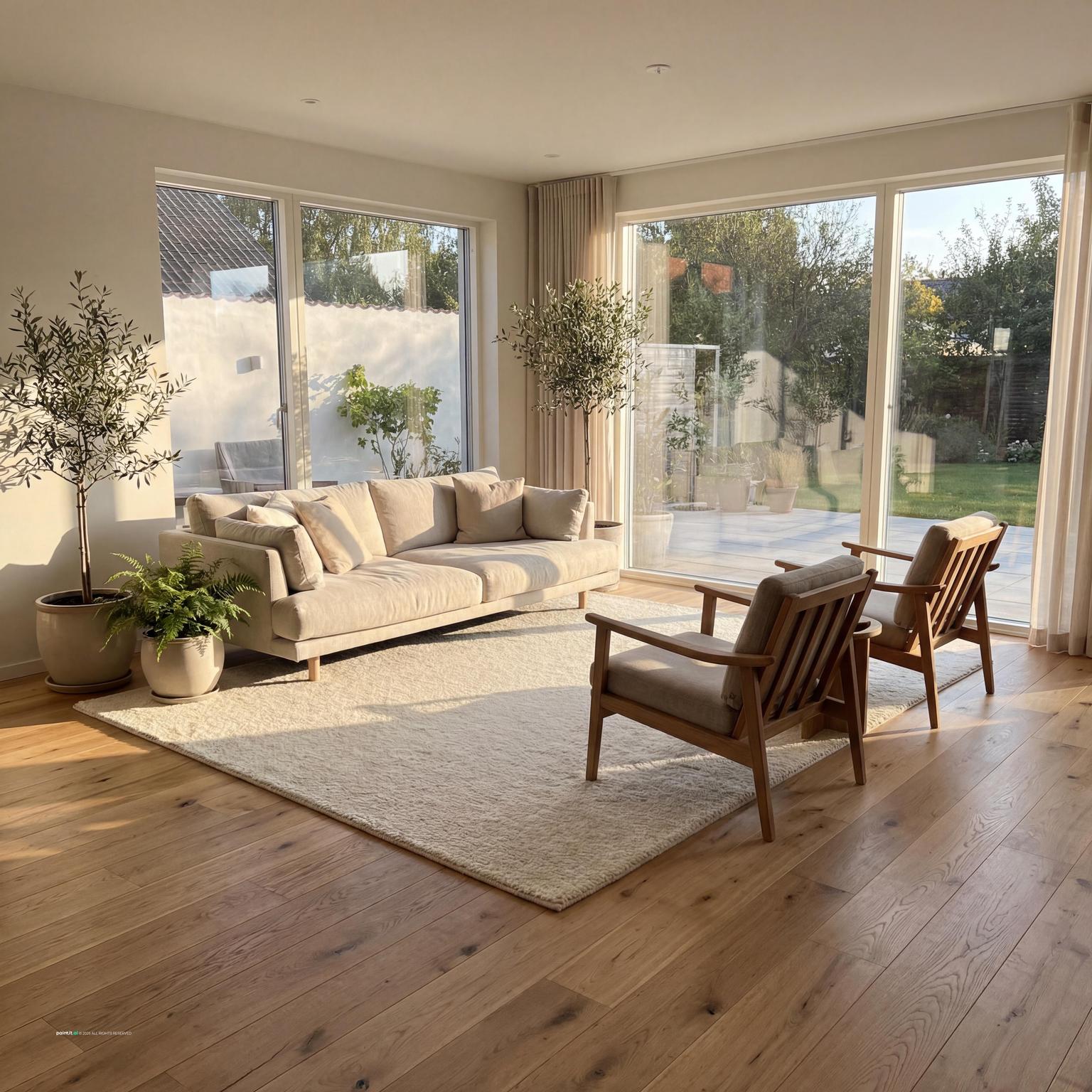 Elegant natural light yellow living room design, maximizing sun exposure for a bright, airy, and welcoming ambiance.