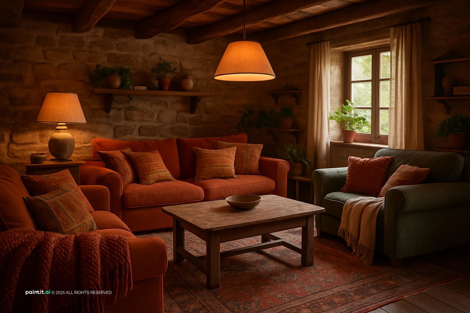 New Mexico Southwestern interior with adobe terracotta turquoise textiles and exposed beams 12
