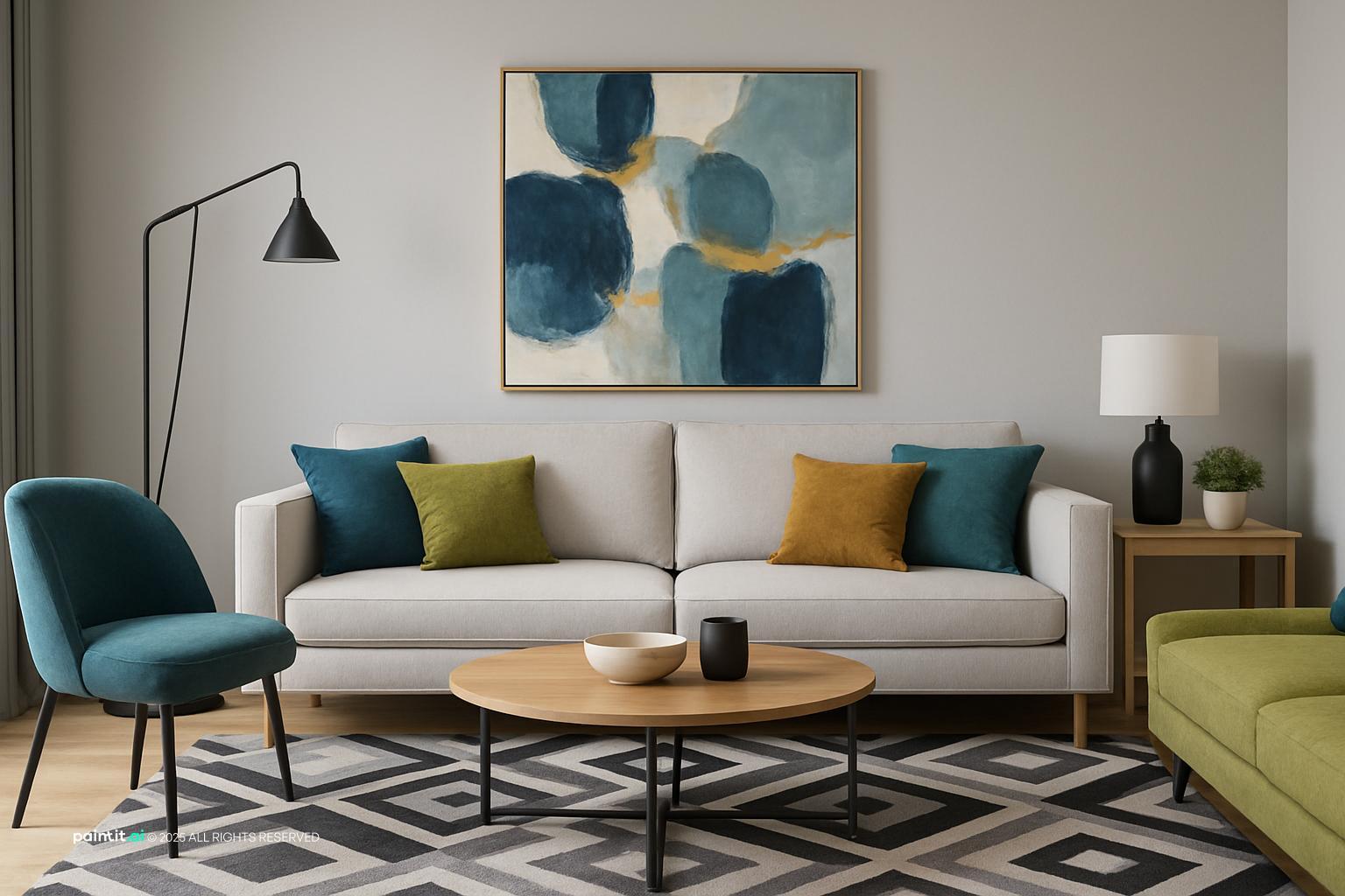 Teal and Grey Living Room Ideas with Grey Palette and Teal Accents with Metal Accents showing grey palette, teal accents, metal accents for Teal and Gre...